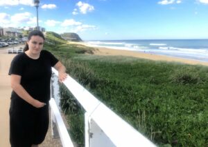 Zoe in Newcastle on the boardwalk